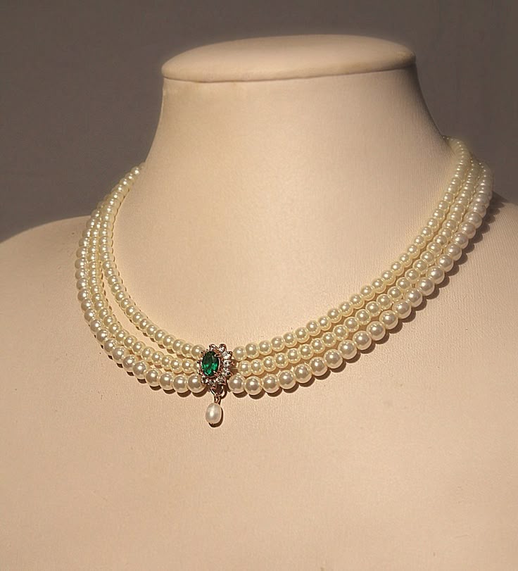 Bridal Necklace Emerald Stone Green Emerald Bridal Pearls Necklace Statement Pearl Choker Wedding Rhinestone Zirconium Pearls Strand - Etsy